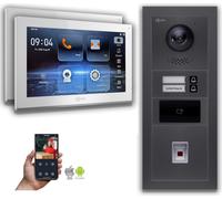 Interphone vidéo Goliath IP : 10 pouces 2 maisons familiales, empreinte digitale, RFID, anthracite : Boîte d'encastrement : 10 pouces en blanc : Connexion POE 4 par : 4 choix de moniteur POE : 10 pouc