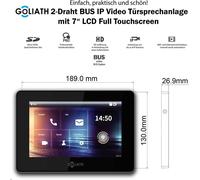 Interphone vidéo Goliath IP : 7 pouces 1 moniteur, RFID, anthracite, caméra Wifi : 10 pouces en noir : Boîte d'encastrement : Connexion POE 4 via: : Sélection de 4 moniteurs POE : 10 pouces en noir So