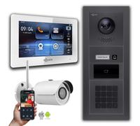 Interphone vidéo Goliath IP : 7 pouces 1 moniteur, RFID, code numérique, anthracite, caméra Wifi : 7 pouces en blanc : Boîte d'encastrement Sélection du moniteur : 7 pouces en blanc Boîte de montage d