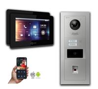 Interphone vidéo Goliath IP : 7 pouces 2 maisons familiales, empreintes digitales, RFID, argent : Boîte d'encastrement : 7 pouces en noir : Connexion POE 4 par : 4 choix de moniteur POE : 7 pouces en 