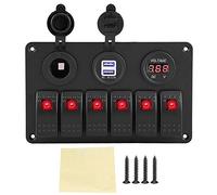 Interrupteur à bascule, 12V 24V 6 Gang Car Boat Marine LED Interrupteur à bascule Panneau Double USB Voltmètre Allume-cigare(rouge)