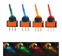 Interrupteur à bascule 4 pièces, métal en plastique 12V 20A LED marche/arrêt 3 broches SPST interrupteur à bascule pour bateau de camion automatique de voiture (rouge, vert, bleu, orange)