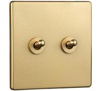 Interrupteur à bascule en laiton - 86 x 86 mm - Finition dorée - Pour la maison - Interrupteur marche/arrêt - Plaque murale simple (2 voies)