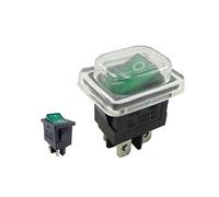 Interrupteur à bascule encastrable 19 x 13 mm, avec couvercle étanche, 2 pôles (4 broches), vert