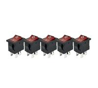 Interrupteur à bascule LED en plastique KCD1-104, 6 A, 250 V CA, 4 broches, marche/arrêt, DPST, 12 V, 220 V, rouge, noir, 15 x 21 mm, 5/10 pièces(5pcs Red Lamp,ON-OFF_12V-24V)