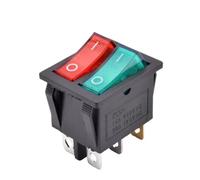 Interrupteur à bascule lumineux en plastique KCD6, double bouton poussoir, 6 broches, 12 V, 220 V, marche/arrêt, verrouillage, 16 A, 250 V(Red - Green,220V)