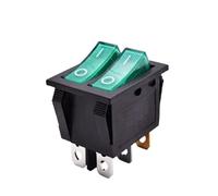 Interrupteur à bascule lumineux KCD6 en plastique, double bouton-poussoir, 6 broches, 12 V/220 V, voyants rouge et vert, marche/arrêt, verrouillage, 16 A, 250 V, 1 pièce(Green,220V)