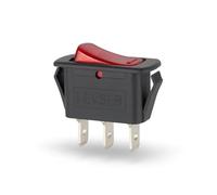 Interrupteur à bascule marche/arrêt avec témoin lumineux - 3 broches - 15 A 250 V - Rectangulaire - Encastrable - Éclairage rouge - Interrupteur d'alimentation pour appareils et multiprises