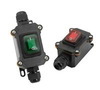 Interrupteur à bascule marin étanche avec LED IP65, cordon d'alimentation en ligne, boîte de jonction extérieure, interrupteur électrique 12V 24V 220V 16A 30A(Double red 12-24V,1 PCS)