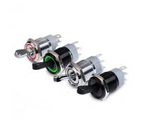 Interrupteur à bascule métallique 16 mm étanche avec LED, verrouillage automatique, 2 positions marche/arrêt, micro-bouton 1NO1NC 15 A 12 V/220 V 3/5 broches(Red LED,16MM_BLACK S_220V)