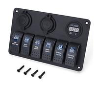 Interrupteur à Bascule Panneau, 6 Gang DC 12V / 24V Circuit LED Etanche de Voiture Bateau Marine avec 6 Interrupteur à Bascule Fusible de Surcharge avec USB Rechargeable (6 Interrupteurs)