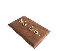 Interrupteur à bascule sans vis, Interrupteur mural rétro à levier 1 4 voies, type 86, lampe murale for maison, panneau en noyer noir, de commutation dissimulé bois massif grain(4 Gang)