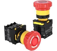 Interrupteur à bouton champignon d'arrêt d'urgence de 22mm, avec lumière, interrupteur de commande d'alimentation NC 220V 10A for démarreurs électriques, 1 pièce(1NO-220 V NC Base)