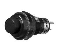 Interrupteur à bouton diamètre 13 mm, fonction ON-OFF, bouton noir, unipolaire, 2 positions, rond, trou 10 mm, fixation à vis, par panneau, portée 12 V 220 V 230 V 1 A, contacts à souder, clic