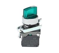 Interrupteur à bouton lumineux XB4 2 vitesses 3 vitesses Normalement ouvert Normalement fermé Interrupteur à bouton mécanique Support de lampe LED autobloquant(Green,12V_1NO1NC_3 GEAR)