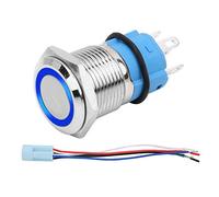Interrupteur à Bouton - Poussoir 16mm 12V Étanche, LED Auto Verrouillage avec Plug, Sélecteur Lumineux Bleu - Acier Inoxydable Solide, Résistance à la Corrosion, Usage Extérieur (Bleue)