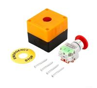 Interrupteur à bouton-poussoir 22 mm pour AC 220 V, 10 A, design champignon avec boîtier de station pour plus de sécurité et de commodité (étiquette)