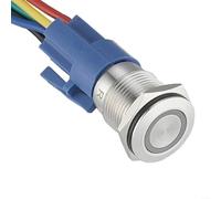Interrupteur à bouton-poussoir à tête plate 16 mm 12-24 V avec LED intégrée et contacts 1NO 1NC pour électronique industrielle (bleu)
