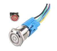 Interrupteur à bouton-poussoir à verrouillage 12/16 mm, coque en métal inoxydable, étanche IP65, motif de symbole d'alimentation, verrouillage automatique, 1 NO, 1 NC(Green,12MM_WITH CABLE)