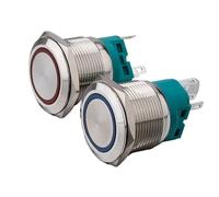 Interrupteur à bouton-poussoir à verrouillage métallique, anneau lumineux LED 25/28 mm, 1NO/1NC, 10 pièces(25MM,WHITE LED_9-30V(12V))