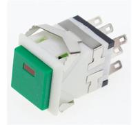 Interrupteur à bouton-poussoir carré momentané 2NO2NC, 17,2 x 17,2 mm, 3 A/250 V / 6 A/125 V, avec témoin lumineux LED.(Green,Locking)