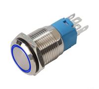 Interrupteur à bouton-poussoir compact 16 mm en acier inoxydable IP66 résistant aux intempéries avec indicateur LED pour diverses applications (bleu)