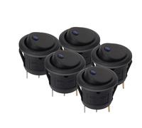 Interrupteur à bouton-poussoir de voiture 5 pièces/ensemble lumière LED interrupteur à bascule rond interrupteur à bascule de Luminescence étanche 12V Ignition Starter pour Voiture(20MM-Blue A)