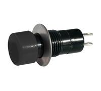 Interrupteur à bouton-poussoir diamètre 18 mm, fonction ON-OFF, bouton noir, unipolaire, 2 positions, rond, trou 12 mm, fixation à vis, par panneau, portée 12 V 220 V 230 V 1 A, contacts à souder
