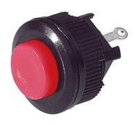 Interrupteur à bouton-poussoir diamètre 18 mm, fonction ON-OFF, bouton rouge, unipolaire, 2 positions, rond, trou 16 mm, fixation à vis avec virole, panneau 12 V 220 V 1 A, contacts à souder, clic