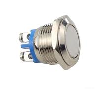 Interrupteur à bouton-poussoir en métal 12 V 16 mm étanche momentané sans contact pour une utilisation dans les démarreurs électromagnétiques, relais et circuits de contacteur (tête plate)