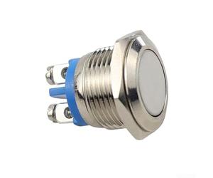 Interrupteur à bouton-poussoir en métal 12 V 16 mm étanche momentané sans contact pour une utilisation dans les démarreurs électromagnétiques, relais et circuits de contacteur (tête plate)