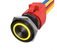 Interrupteur à bouton-poussoir en métal 22 mm 12 V LED auto-bloquant tête plate étanche IP67 1NO1NC interrupteur de contact pour panneau de contrôle de modification de véhicule (jaune)