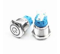 Interrupteur à bouton-poussoir en métal à lumière LED de 19 mm, fixation à verrouillage momentané, sonnette, démarrage automatique du moteur, alimentation PC 12 V 24 V, 1 pièce(Blue,MOMENTARY_12V)