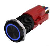 Interrupteur à bouton-poussoir en métal avec éclairage LED 22 mm 12 V autobloquant IP67 pour installation sur tableau de bord et panneau de commande (bleu)