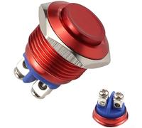 Interrupteur à bouton-poussoir en métal de 16 mm, action marche/arrêt momentanée, fonction de réinitialisation automatique avec borne à vis pour câblage du panneau de commande (rouge)