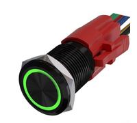 Interrupteur à bouton-poussoir en métal de 16 mm avec indicateur LED, 12 V CC On/Off Autobloquant, classé IP67 pour contrôle industriel, automobile et moto (Vert, autobloquant)