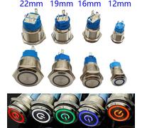 Interrupteur à bouton-poussoir en métal étanche, 12/16/19/22mm, lumière LED, verrouillage momentané, interrupteur d'alimentation pour moteur de voiture, 5V 12V 24V 220V, rouge bleu White