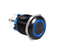 Interrupteur à bouton-poussoir, Keenso 22mm Bouton de Démarrage Bouton de Verrouillage ON/OFF Commutateur Bouton-Poussoir Auto-Bloquant 12V-24V Coquille Noire en Métal (Blue)