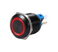 Interrupteur à bouton-poussoir, Keenso 22mm Bouton de Démarrage Bouton de Verrouillage ON/OFF Commutateur Bouton-Poussoir Auto-Bloquant 12V-24V Coquille Noire en Métal (Red)