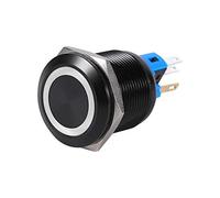 Interrupteur à bouton-poussoir, Keenso 22mm Bouton de Démarrage Bouton de Verrouillage ON/OFF Commutateur Bouton-Poussoir Auto-Bloquant 12V-24V Coquille Noire en Métal (White)