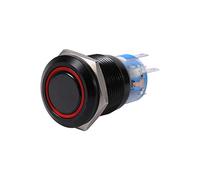 Interrupteur à Bouton-Poussoir, Keenso Commutateur Autobloquant 19mm 12V-24V Commutateur de Verrouillable Commande de Loquet à LED On/Off Coquille Noire en Métal Etanche (Red)