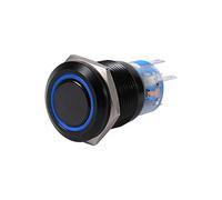 Interrupteur à Bouton-Poussoir, Keenso Commutateur Autobloquant 19mm 12V Commutateur de Verrouillable Commande de Loquet à LED On/Off Coquille Noire en Métal Etanche (Blue)