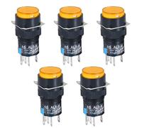Interrupteur à bouton-poussoir LA16 avec lumière, alimentation de démarrage circulaire à réinitialisation et verrouillage automatiques 16 mm 30 pièces(Yellow,12V_FIXED SELF-LOCKING_2NO 2NC 5PCS)