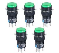 Interrupteur à bouton-poussoir LA16 avec lumière, alimentation de démarrage circulaire à réinitialisation et verrouillage automatiques 16 mm 30 pièces(Green,12V_FIXED SELF-LOCKING_2NO 2NC 5PCS)