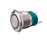Interrupteur à bouton-poussoir métallique à tête ronde plate de 22 mm 1NO1NC avec anneau LED, bouton-poussoir lumineux, 10 pièces(Red LED,MOMENTARY_12V-24V)