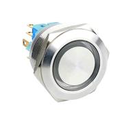 Interrupteur à bouton-poussoir métallique momentané, diamètre de montage 25 mm, 5 A, 1 NO, 1 NC, 12 V, LED bleue, tête plate, 4 pièces(Ring LED,YELLOW LED_12V)