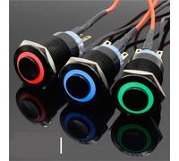 Interrupteur à bouton-poussoir momentané/à verrouillage en métal alumine noir de 19 mm avec témoin d'alimentation LED(A,Momentary,12V)