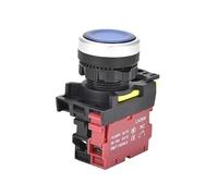Interrupteur à bouton-poussoir momentané LA36M de 22 mm avec lumière LED 12 V 24 V 220 V, interrupteur à bouton-poussoir éclairé à loquet, ouverture/fermeture(Blue,MOMENTARY_1NC_220V)