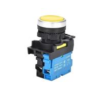 Interrupteur à bouton-poussoir momentané LA36M de 22 mm avec lumière LED 12 V 24 V 220 V, interrupteur à bouton-poussoir éclairé à loquet, ouverture/fermeture(Yellow,MOMENTARY_1NO_24V)