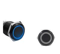 Interrupteur à bouton-poussoir noir 12/16/19/22 mm, en métal, étanche, verrouillage momentané, lumière LED, interrupteur d'alimentation de moteur de voiture, bleu et rouge (anneau rouge 16 mm, 110-220